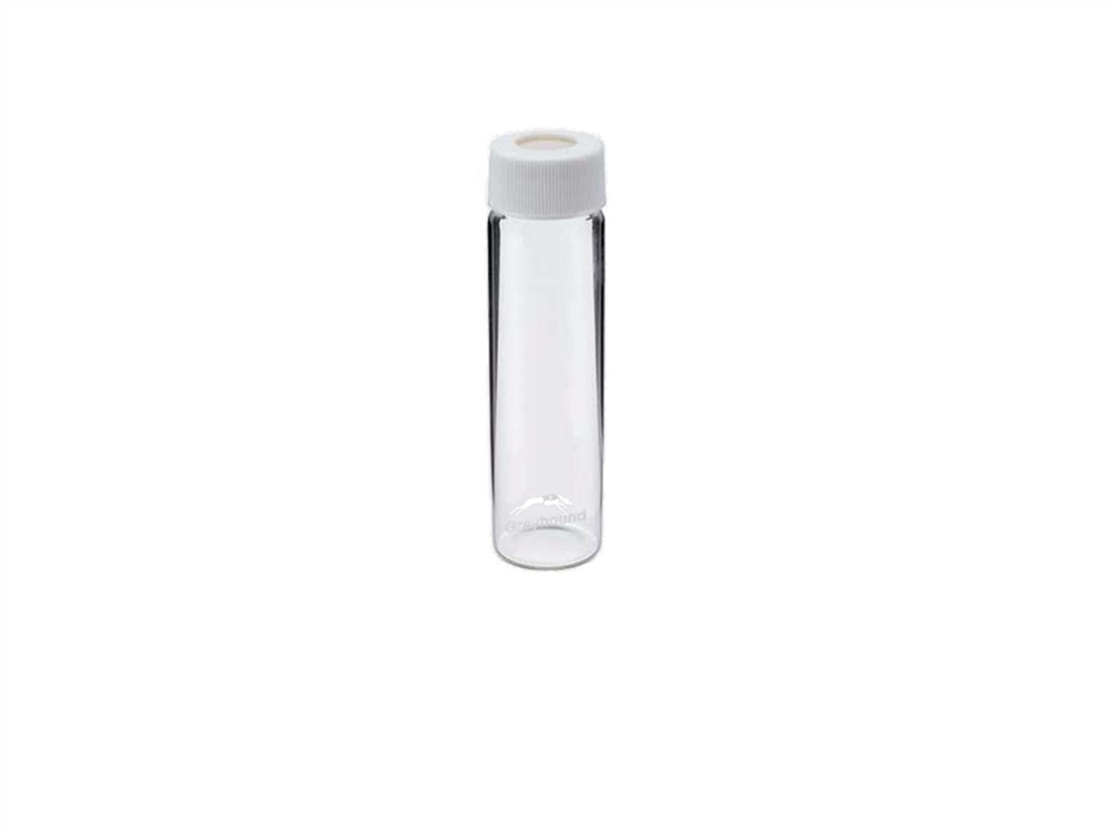 Picture of 40mL EPA/VOA Vial, Class 1, Screw Top, Clear Glass + 24-414mm Open Top White PP Cap with 3mm PTFE/Silicone Septa